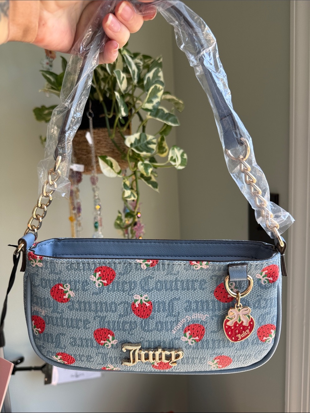 NWT Juicy Couture Blue Mini Strawberry Logo Shoulder Bag